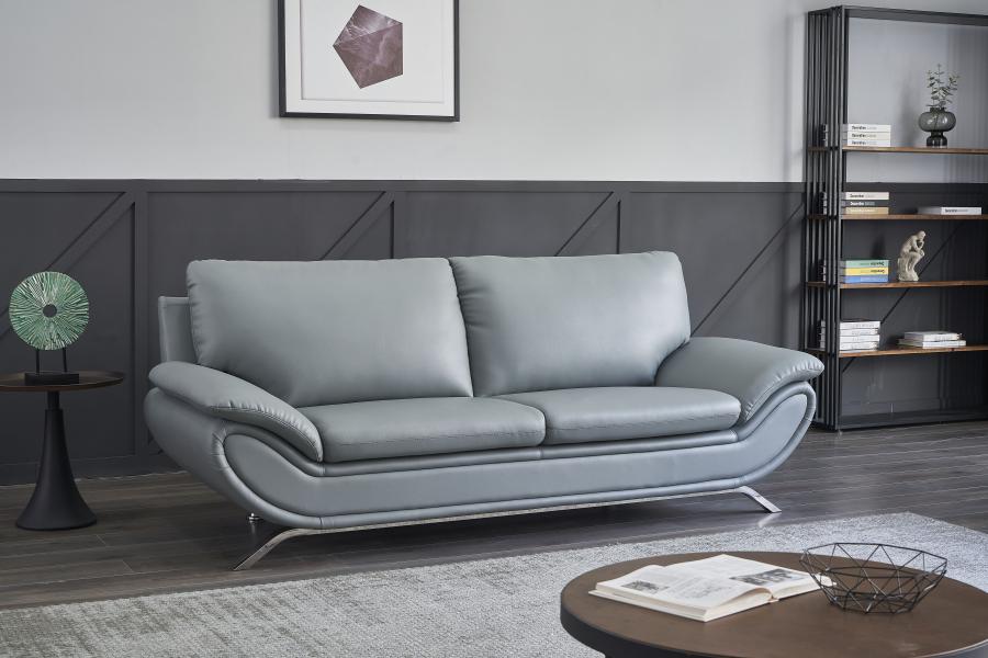 gray leather sofa and loveseat
