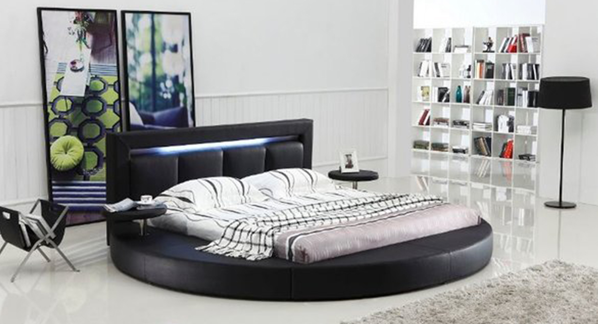 Oslo Round Bed With Headboard Lights, Round Bed Frame Queen