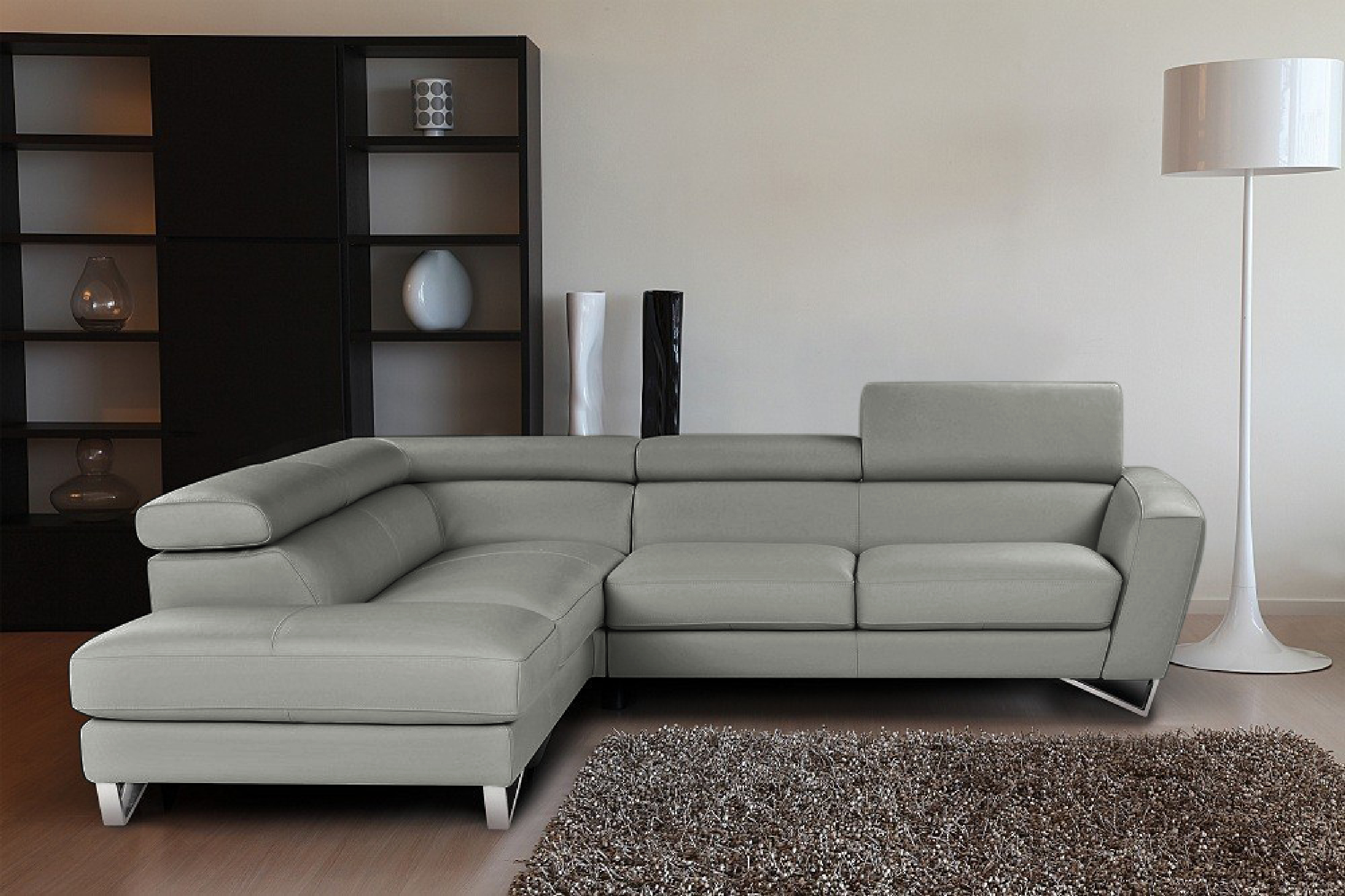 Details about   Sparta Grain Italian Leather Sectional Sofa in Grey 